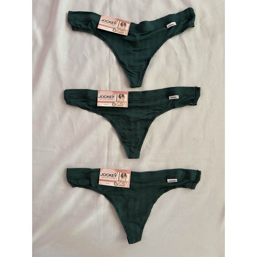 NEW JOCKEY Soft Touch Breathe Modal Stretch Thong Panty Size Large 3 Pair Green
